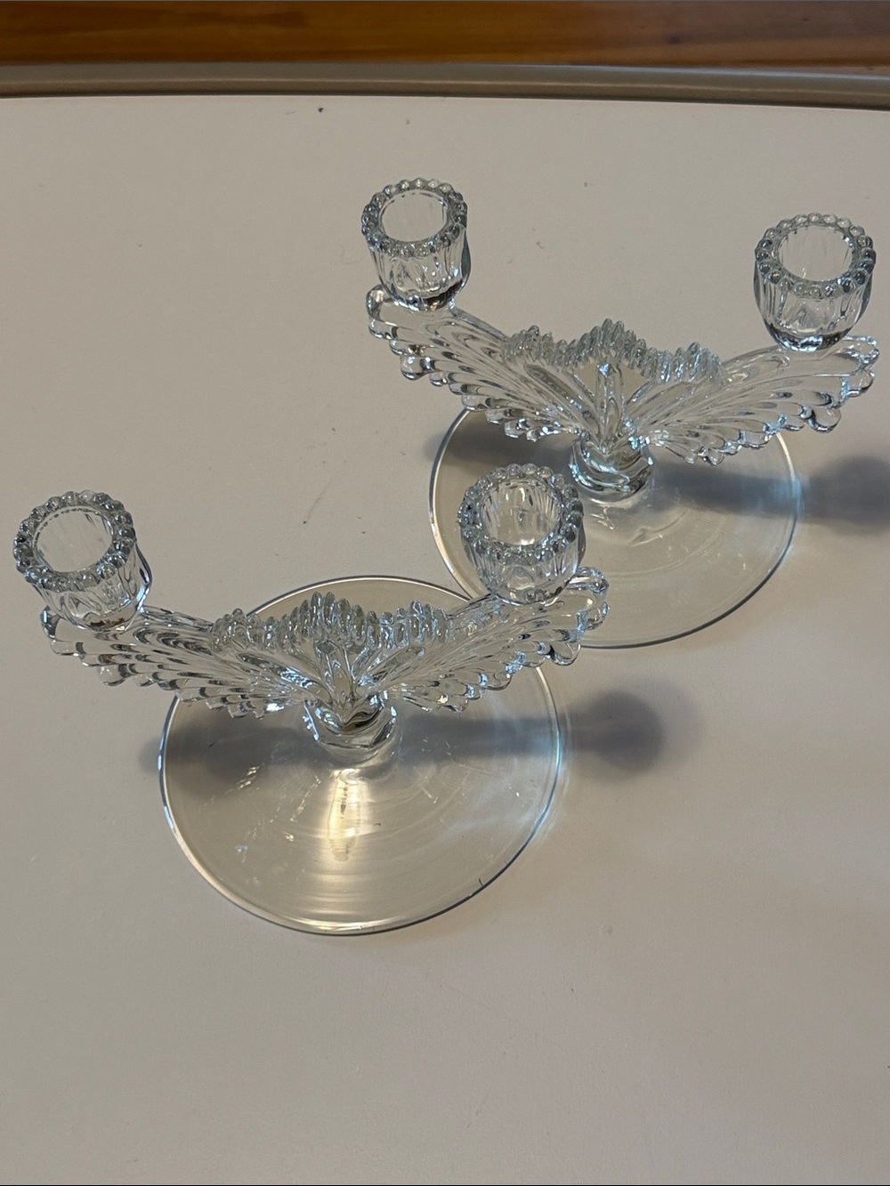 Tiffin Franciscan Art Deco 1930’s clear candle stick. Pair. Good condition